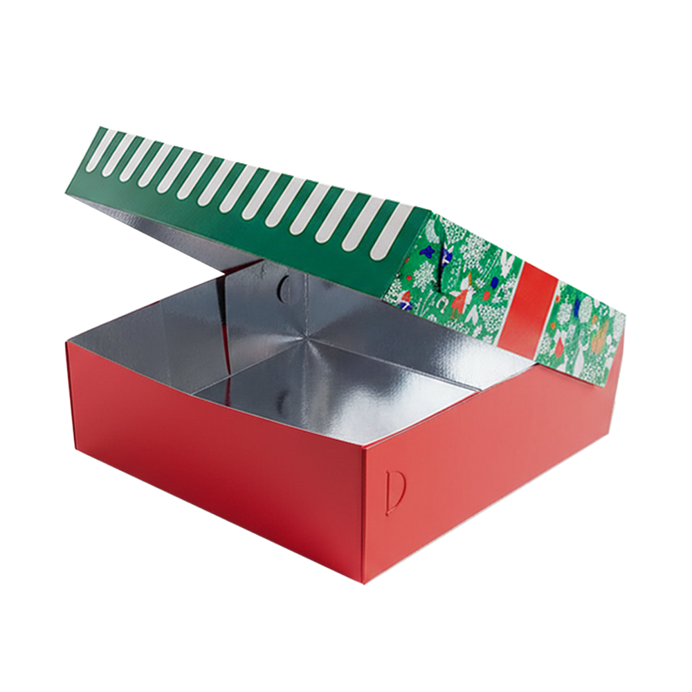 Cutie prăjituri cu capac atașat, design Crăciun, interior aluminium, 170x128x80mm