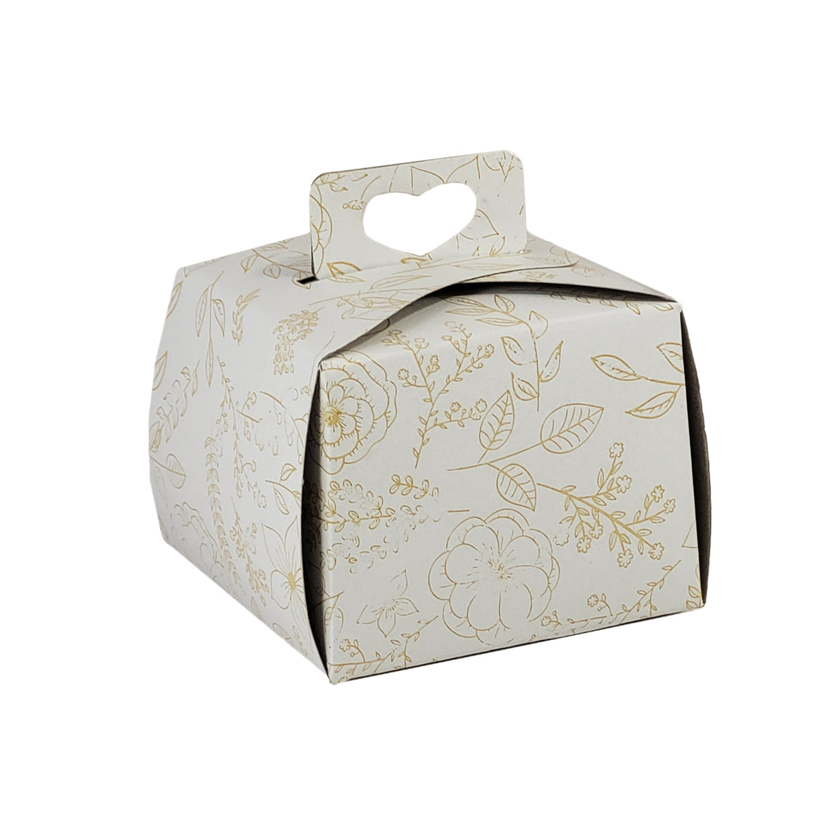 Cutie pentru prăjituri, alb cu flori aurii, 12x12x12.5cm