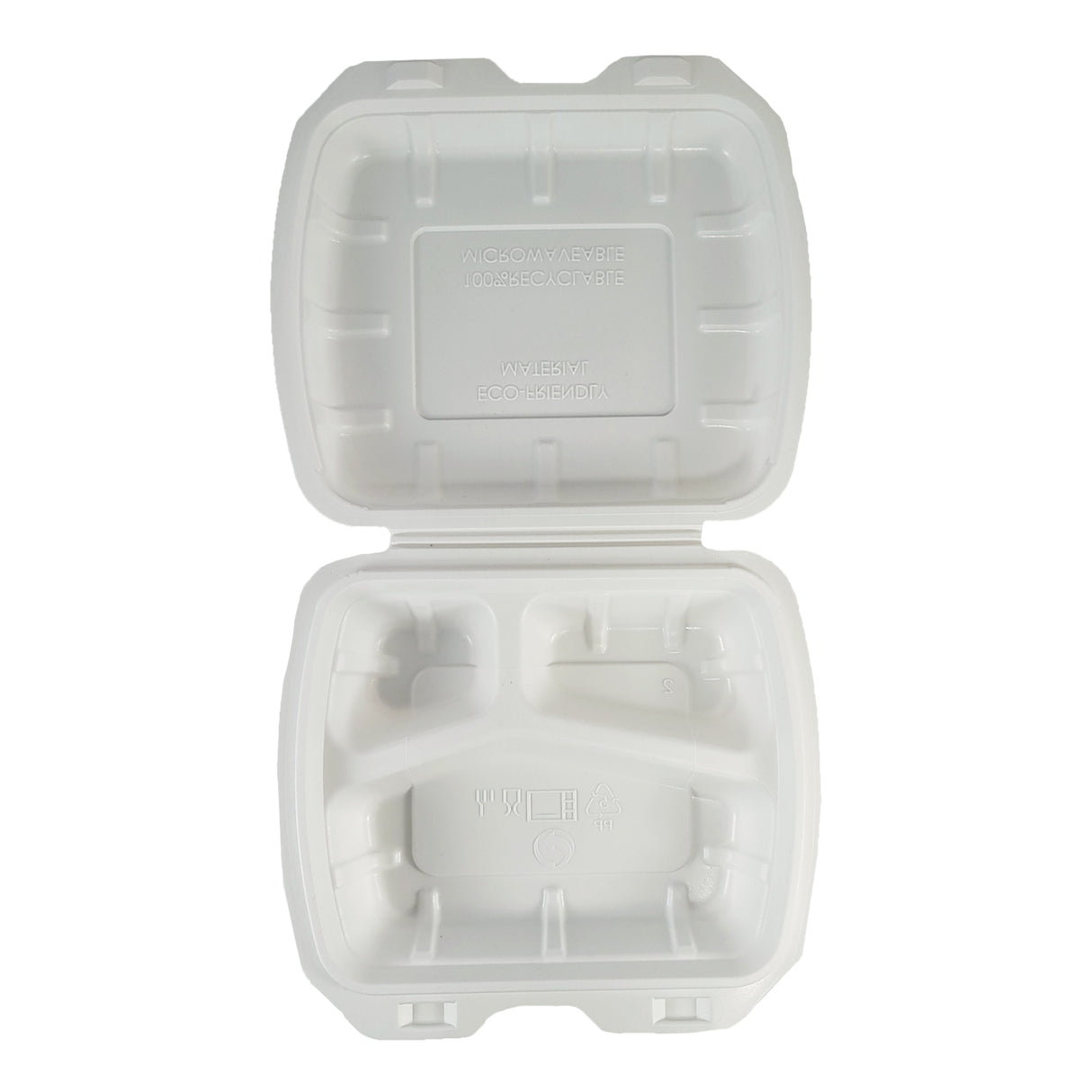 Caserolă pentru catering, cu capac atașat, polipropilenă, 3 compartimente, 22x19 cm, (100 buc/set)