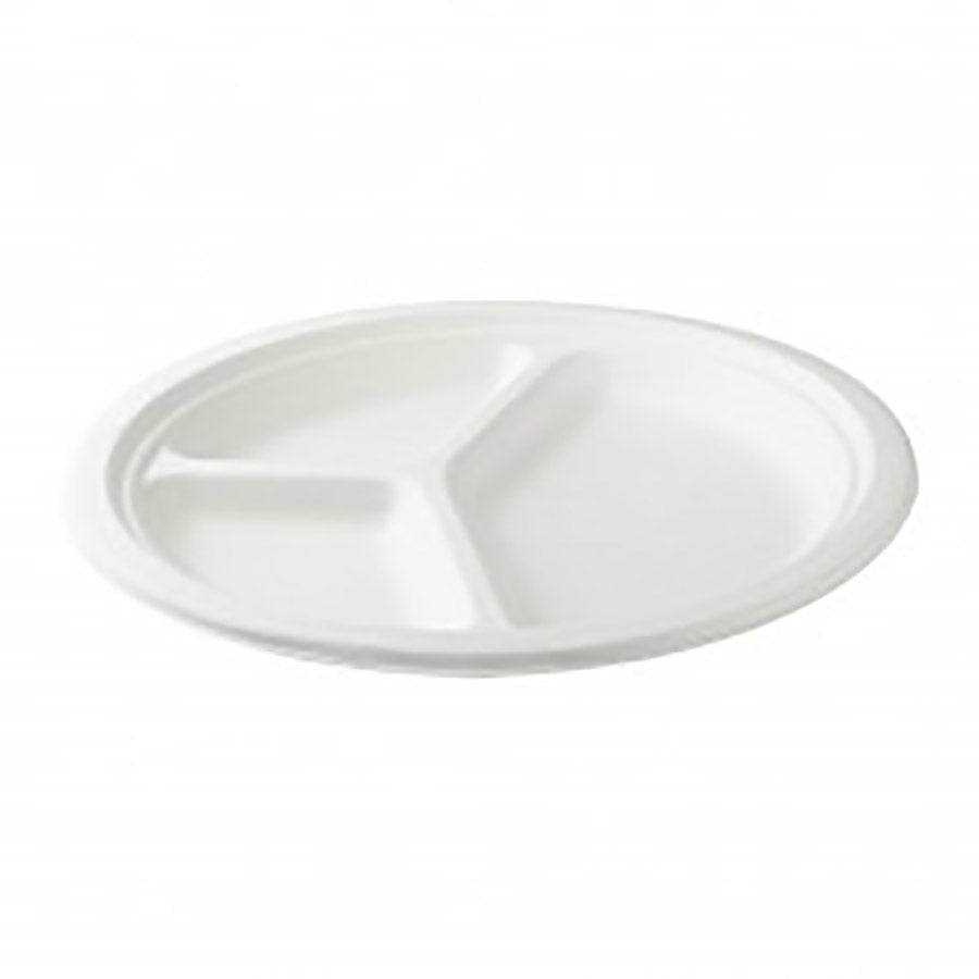 Farfurii Biodegradabile 3 compartimente, rotunde, 26 cm, (50buc/set)