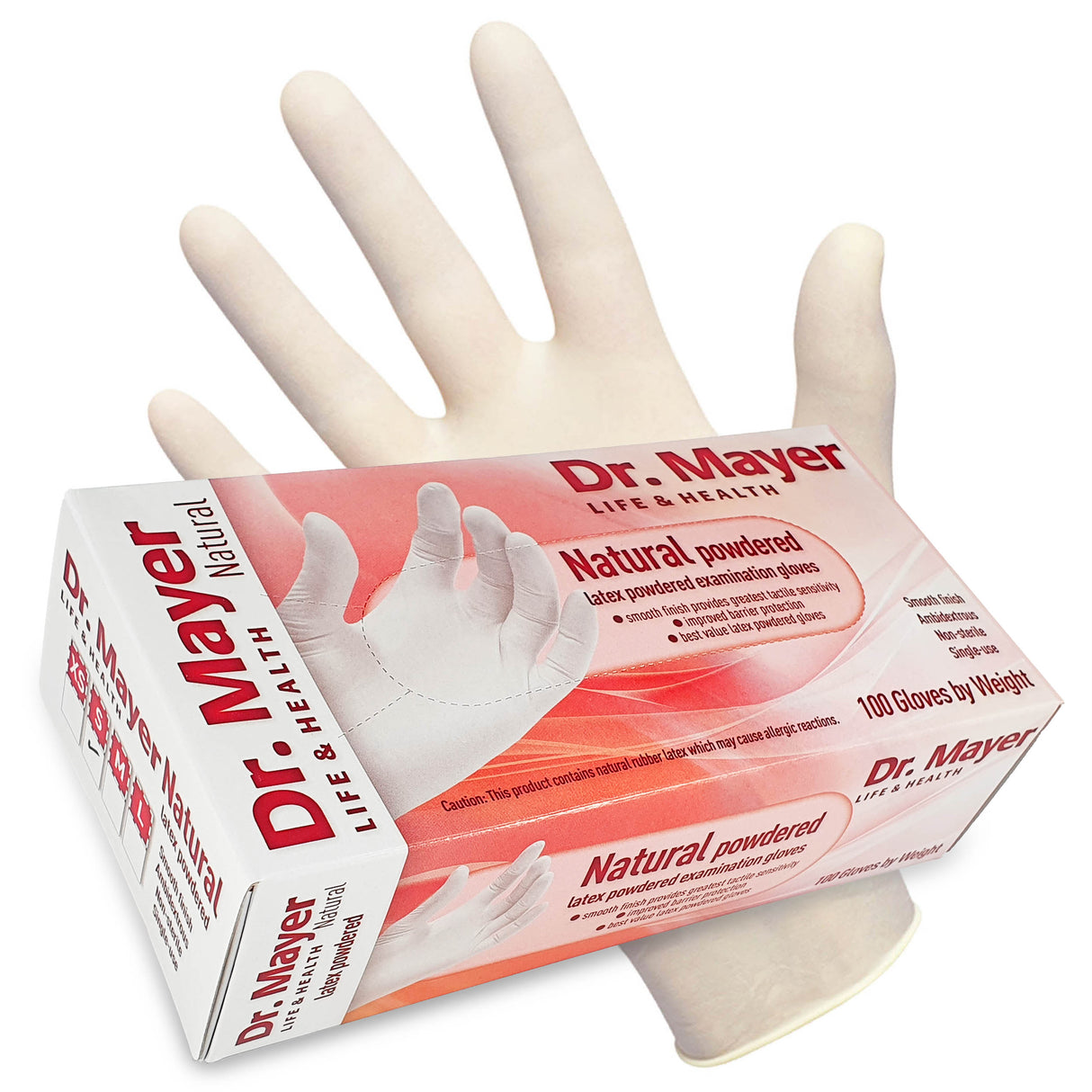 Manusi latex pudrate, medicale pentru examinare, albe, DR MAYER NATURAL powdered marimea S de unica folosinta, (100buc/set)