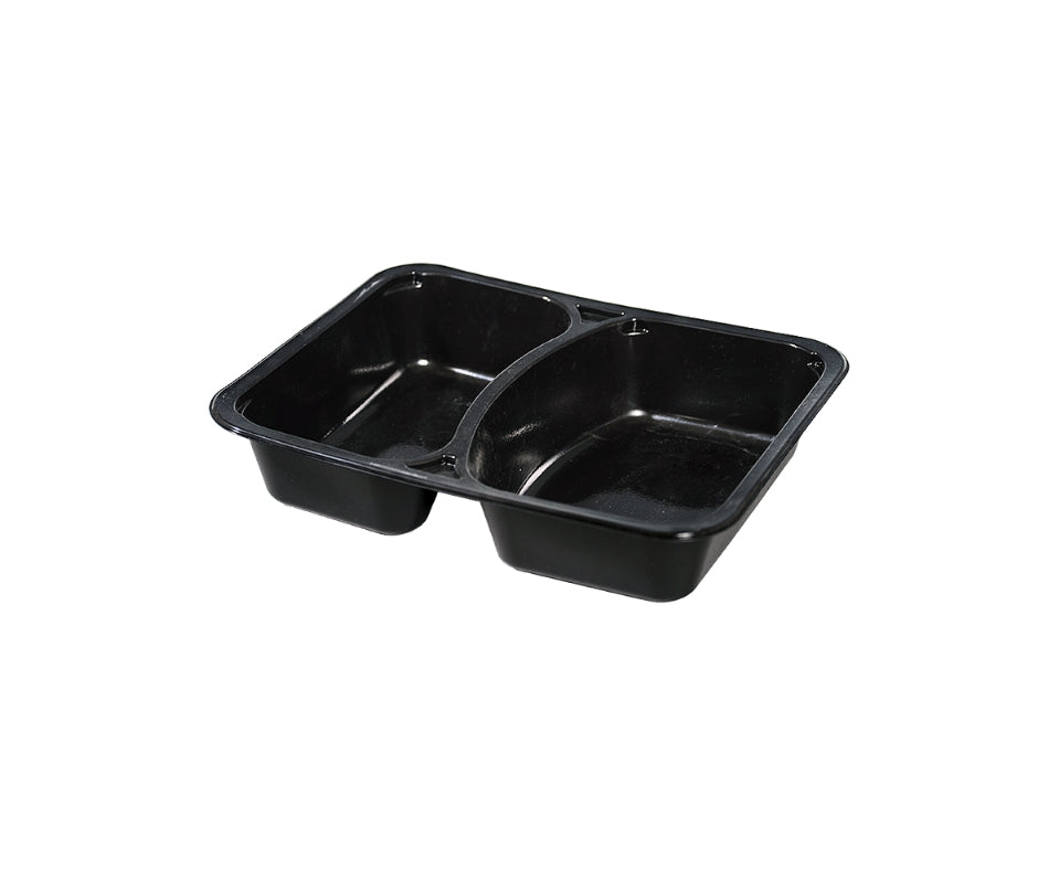 Caserolă pentru catering, termosudabilă, 2 compartimente, PP negru, 20.5x24x4 cm, (50buc/set)