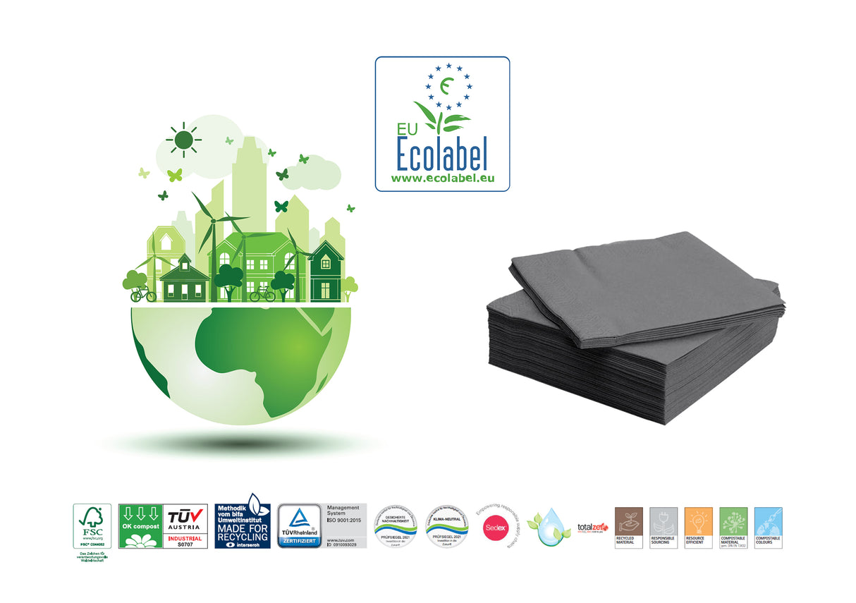 Servetele MANK Tissue gri, 25x25 cm, impaturite in 4, (100buc/set)