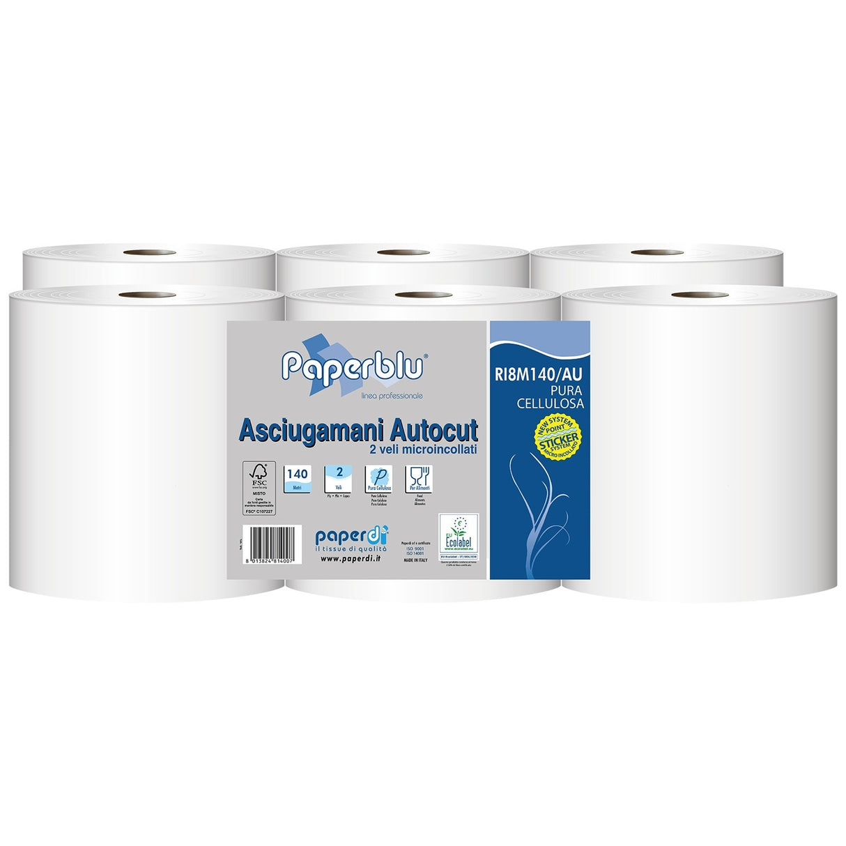 Paperdi, prosop hârtie autocut, 6 role, 2 straturi, 140m