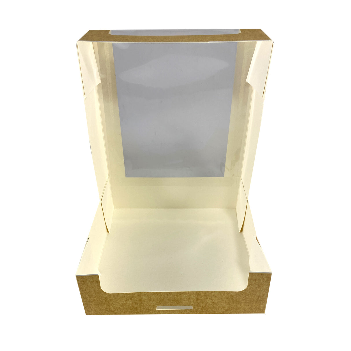 Cutie pentru prăjituri, kraft natural, cu fereastră, 20x20x6 cm