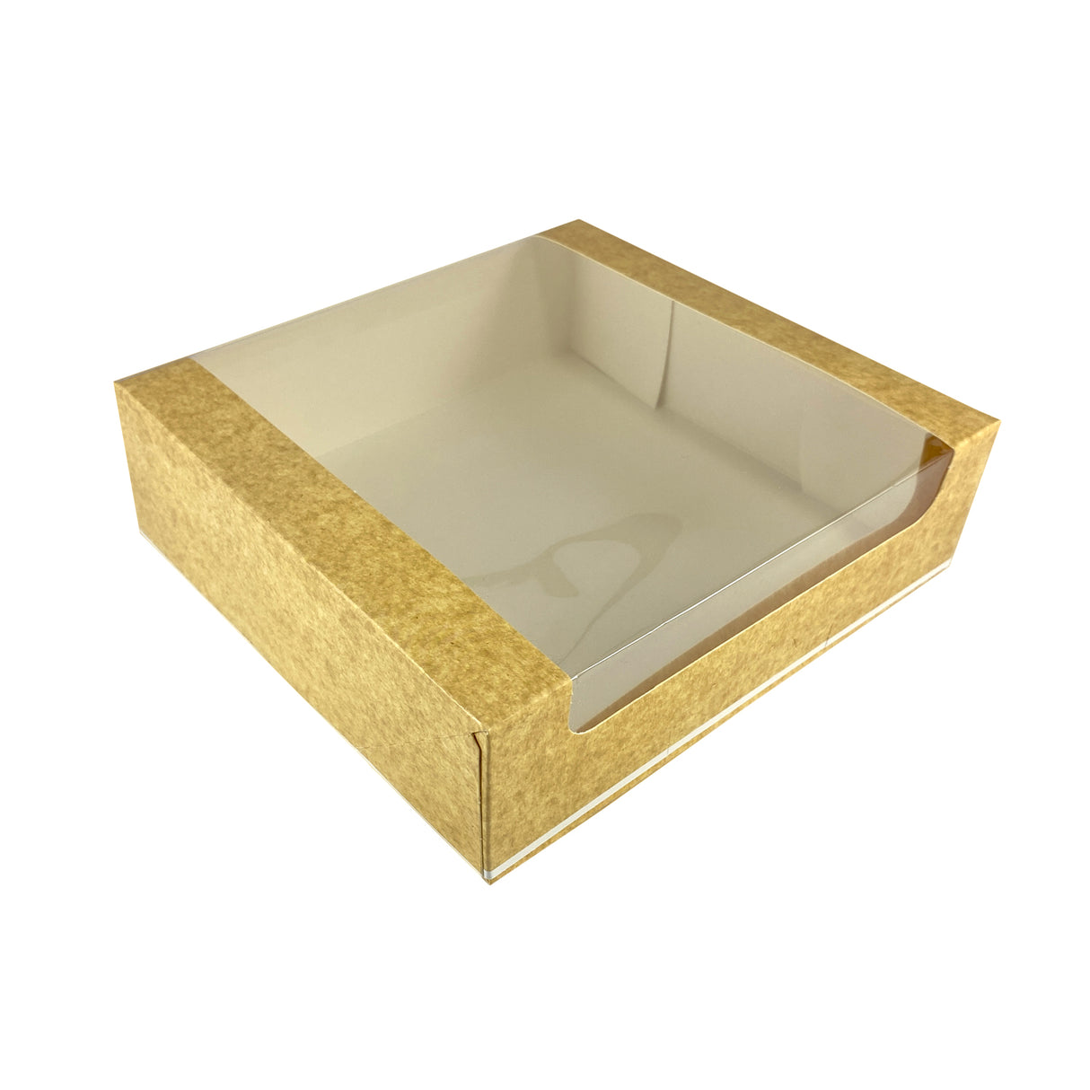 Cutie pentru prăjituri, kraft natural, cu fereastră, 20x20x6 cm