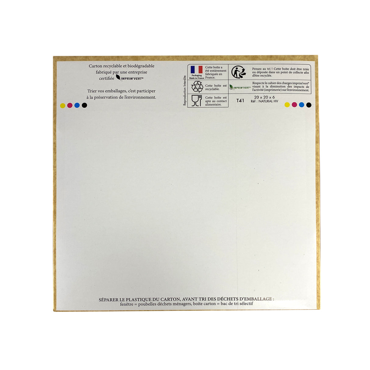 Cutie pentru prăjituri, kraft natural, cu fereastră, 20x20x6 cm