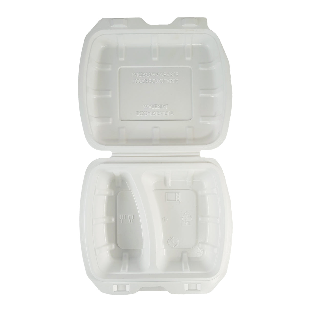 Caserolă pentru catering, cu capac atașat, polipropilenă, 2 compartimente, 22x19 cm, (100 buc/set)