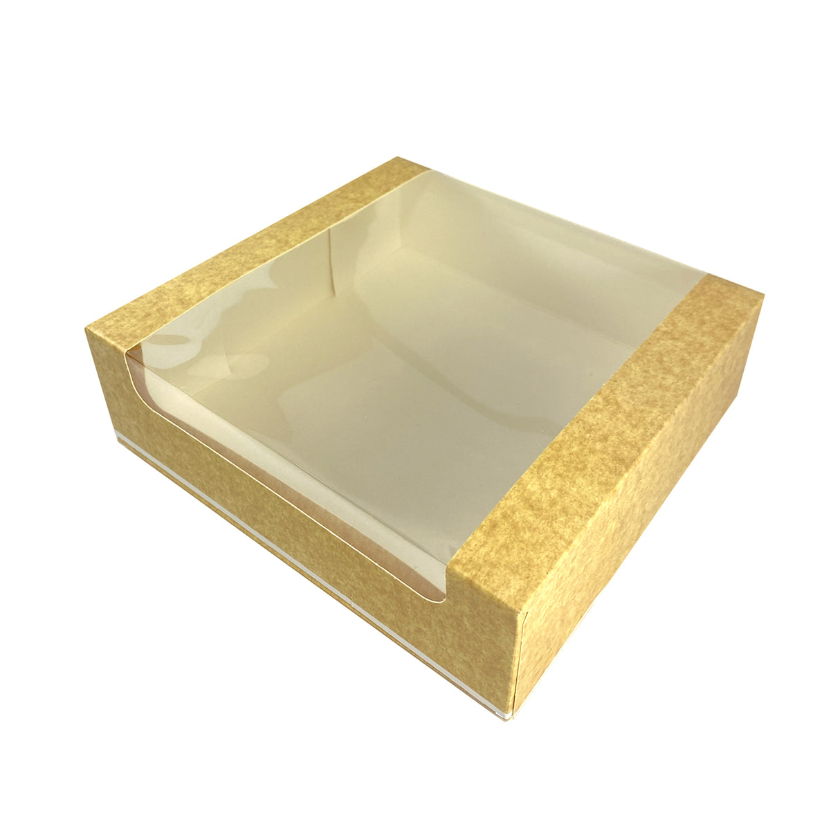 Cutie pentru prăjituri, kraft natural, cu fereastră, 20x20x6 cm