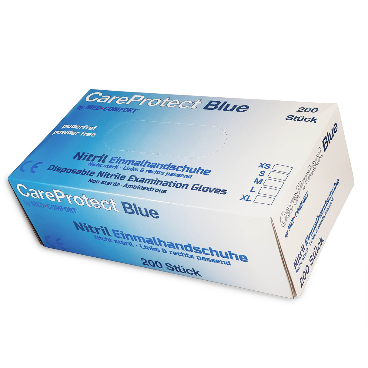 Manusi nitril medicale pentru examinare, albastre, nepudrate, CareProtect BLUE marimea XS de unica folosinta de la Med Comfort, (200buc/set)