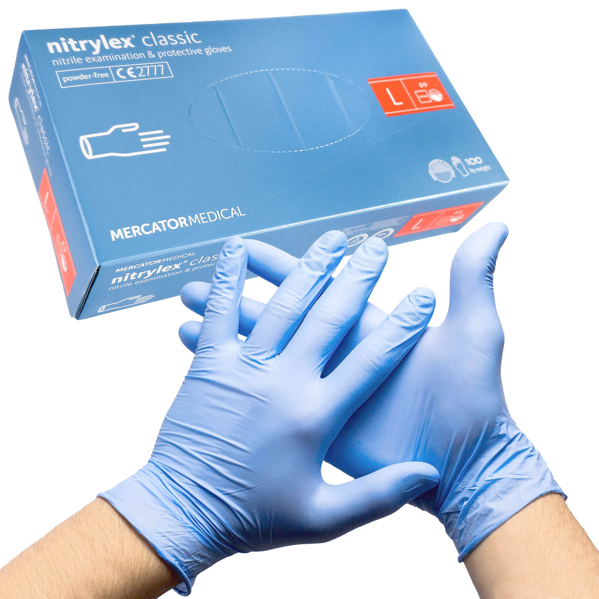 Manusi nitril albastre, nepudrate, NITRYLEX L, medicale, pentru examinare, de unica folosinta, (100buc/set)