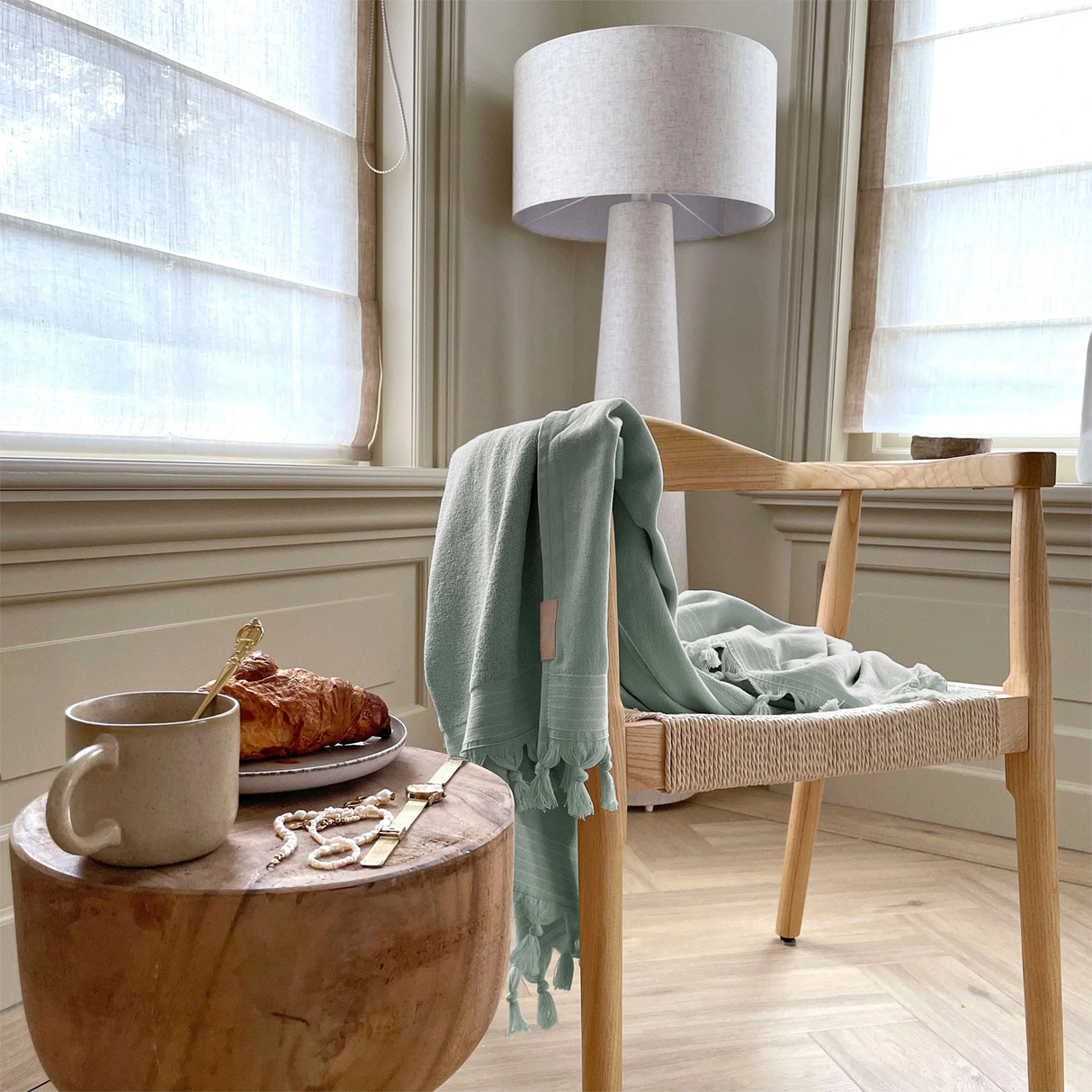 Prosop de plajă mare, bumbac 100%, uscare rapidă, 90x180cm, verde pastel