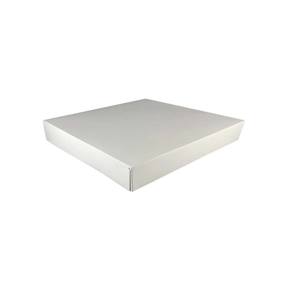 Cutie pentru prăjituri din carton, cu capac atașat, alb