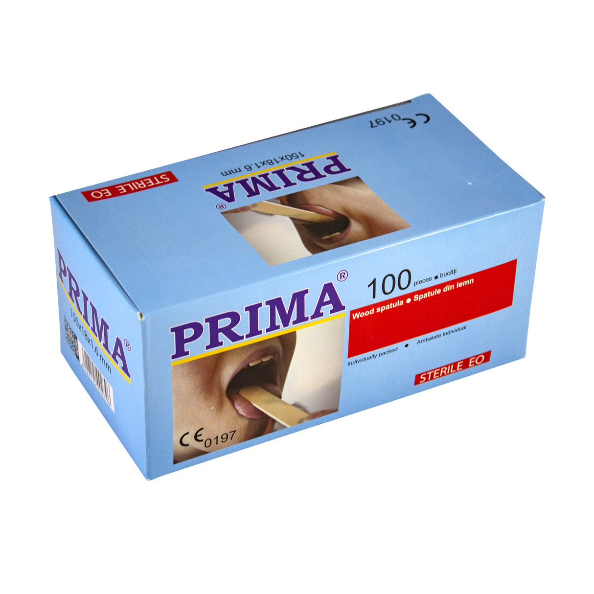 Spatule din lemn ambalate individual, sterile PRIMA  apasatoare de limba pentru examinare medicala sau betisoare pentru saloane de tatuaj, (100buc/set)