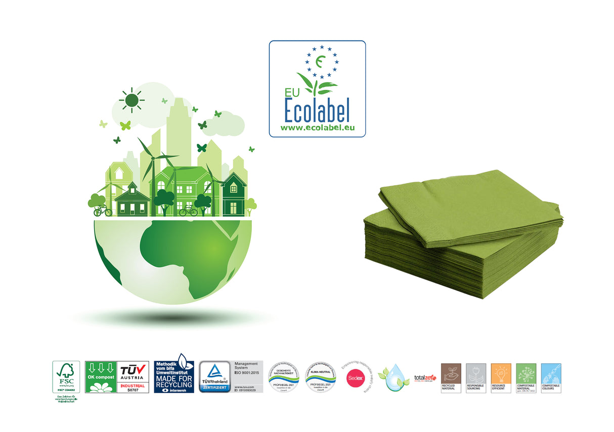 Servetele Mank Tissue, verde deschis, 33x33 cm, pliat in 8, ecologice, biodegradabile, (100buc/set)