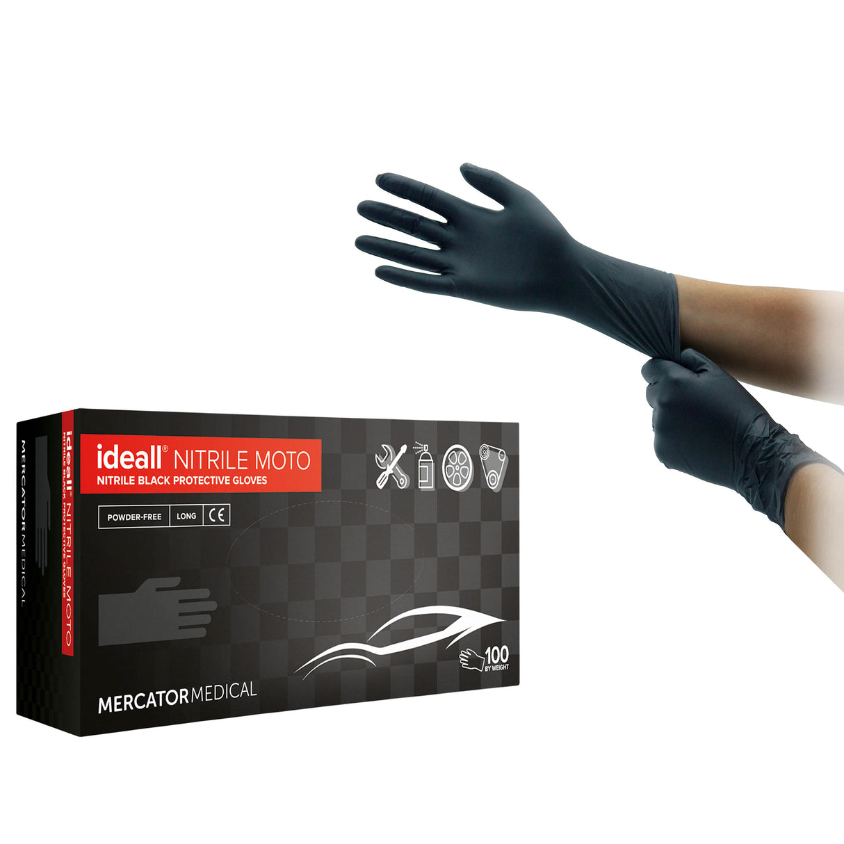 Manusi cu mansete lungi, groase,  din nitril, negre,  extrem de rezistente, fara pudra, marimea XL NITRILE MOTO, (100buc/set)