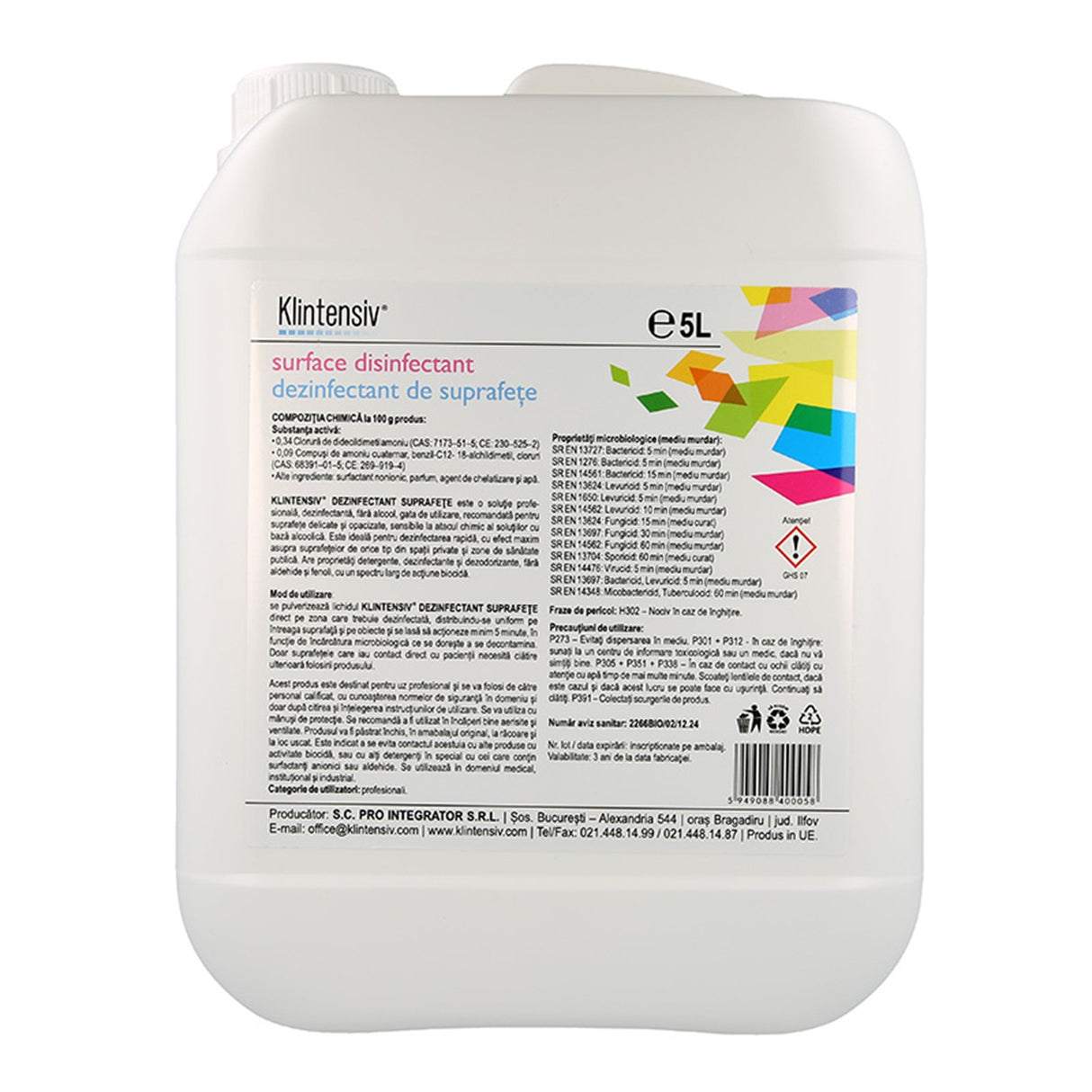 Dezinfectant pentru suprafete, Klintensiv, 5 L