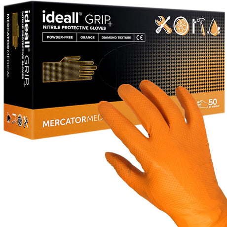 Manusi Ideall Grip, portocalii, unica folosinta, masura L, (50buc/set)