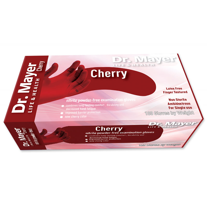 Manusi nitril medicale pentru examinare, nepudrate, visinii rosii,CHERRY DR MAYER marimea S de unica folosintă, (100buc/set)