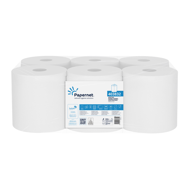 Prosop de hârtie rolă cu derulare centrală, 2 straturi, 450 foi, 105 m, bax 6 role Papernet