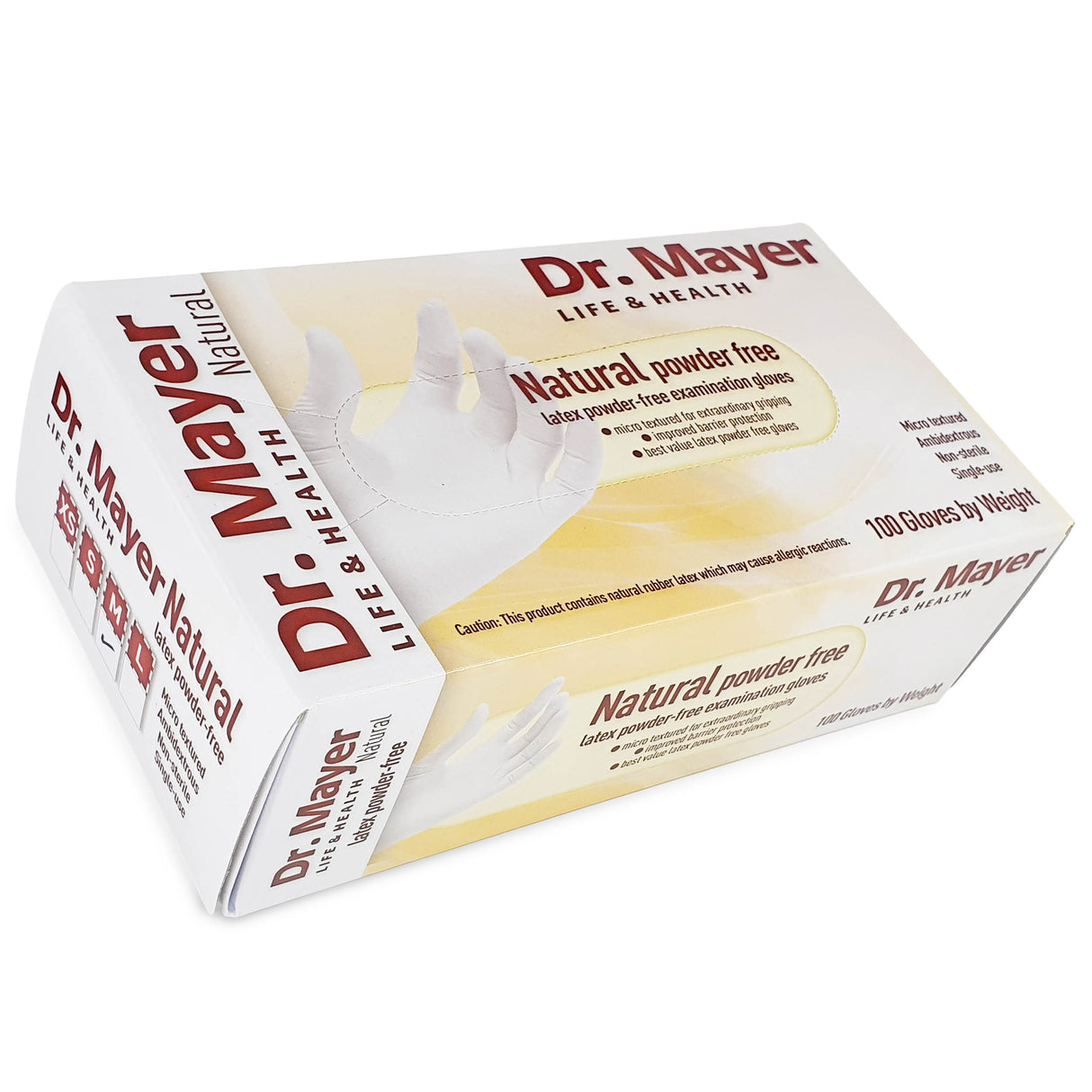 Manusi latex nepudrate, medicale pentru examinare, albe, marimea S, DR MAYER natural powder free, de unica folosinta, (100buc/set)