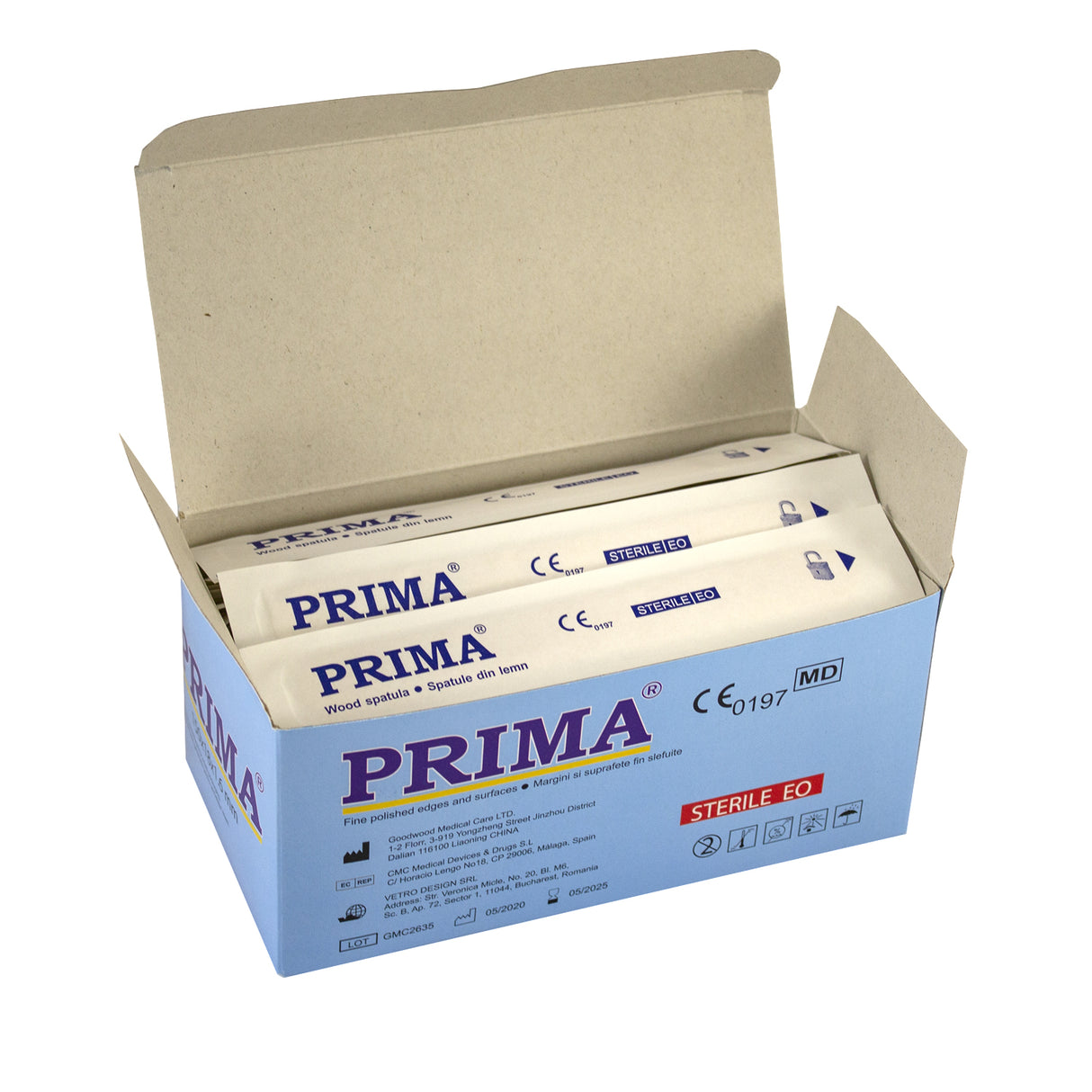 Spatule din lemn ambalate individual, sterile PRIMA  apasatoare de limba pentru examinare medicala sau betisoare pentru saloane de tatuaj, (100buc/set)