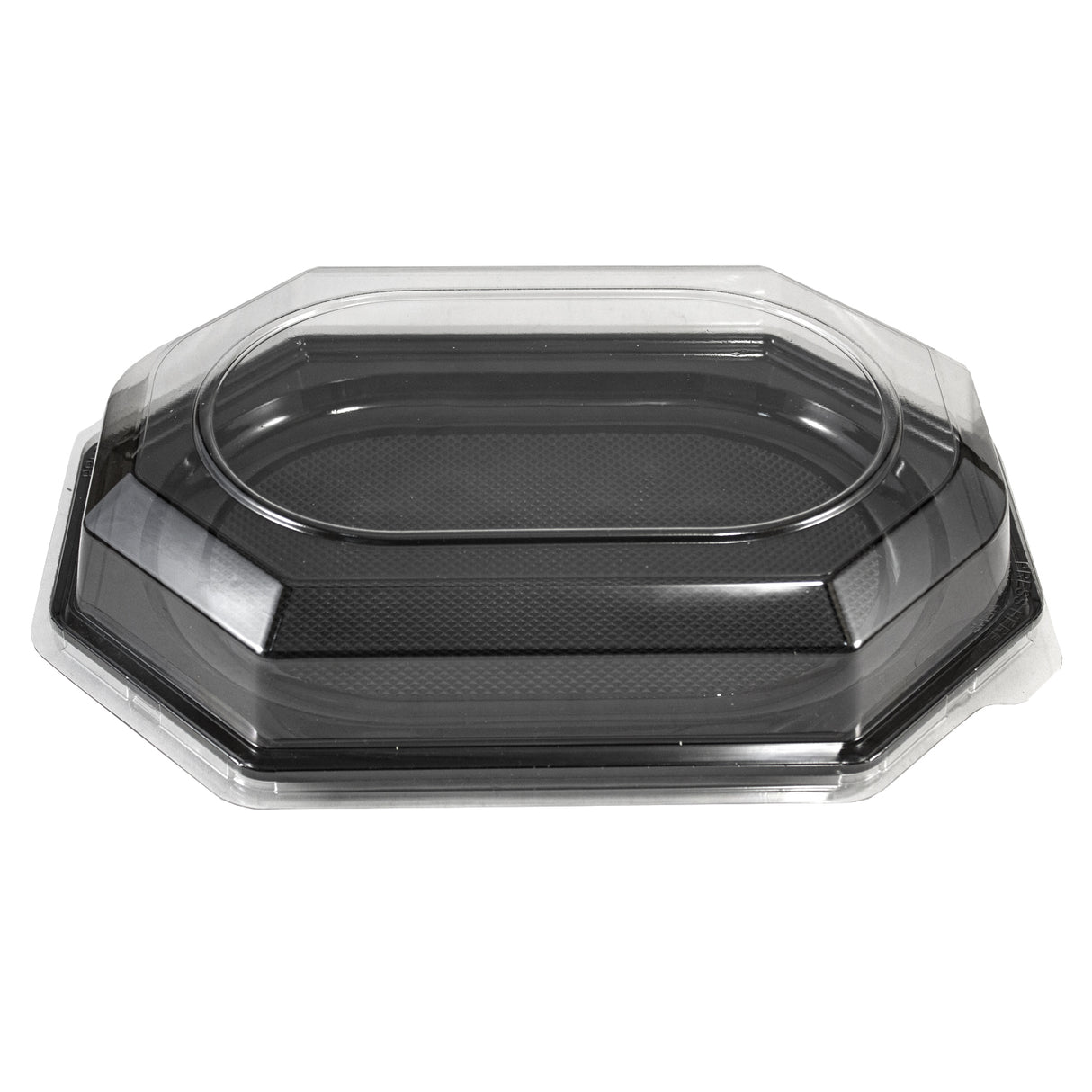 Platou oval pentru aperitiv, negru, cu capac transparent, 45x30 cm, 10 bucăți/set