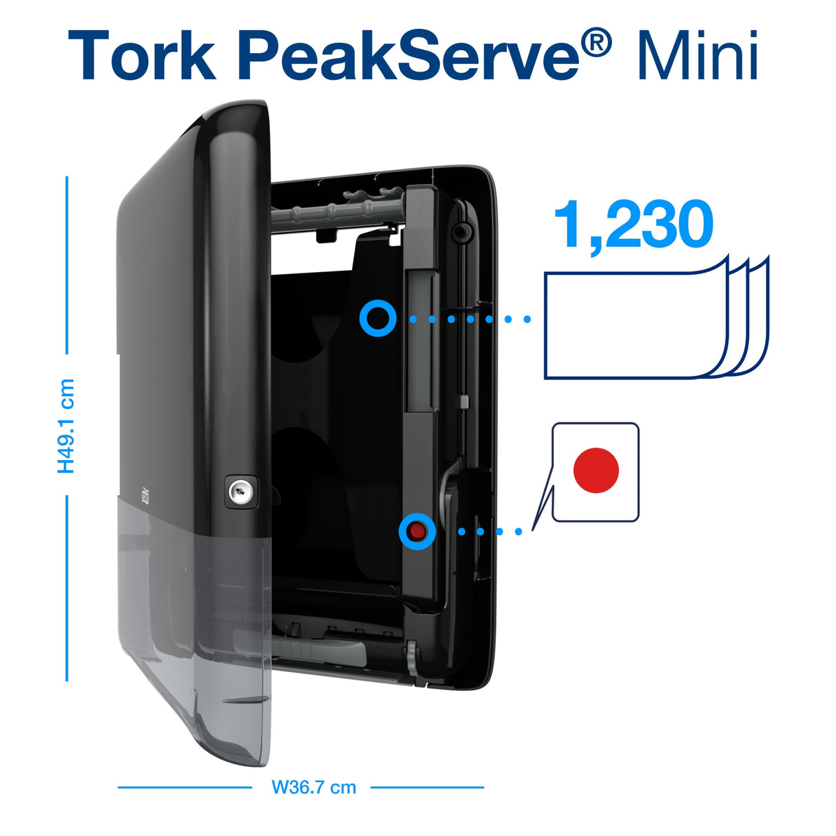 Tork Dozator de Prosoape pentru Mâini din Hârtie PeakServe® Mini Continuous™ Negru H5