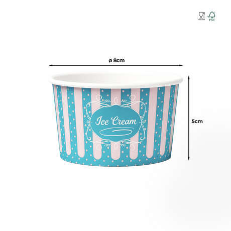Cupă de înghețată din carton, design gelaterie, 140ml, ø8 x 5 cm (50 buc/set)