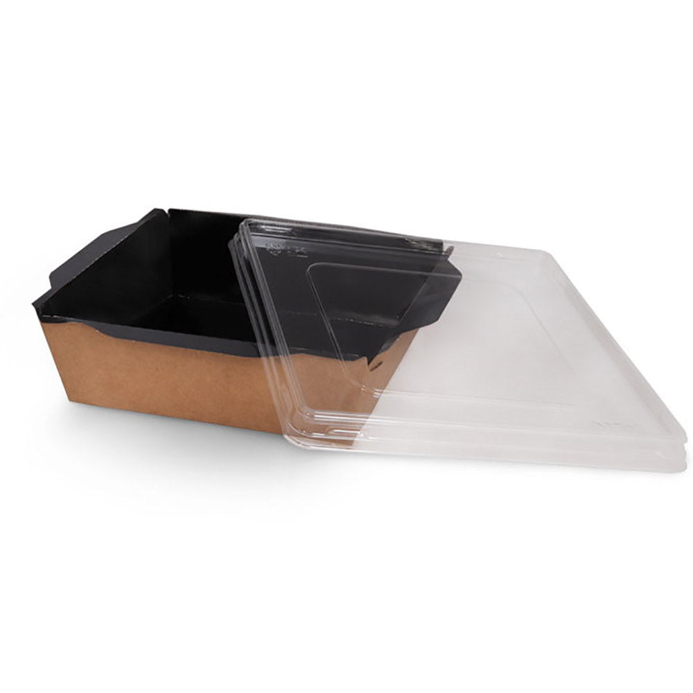 Cutie pentru salata, din carton, negru in interior si capac din plastic, transparent, 1000ml