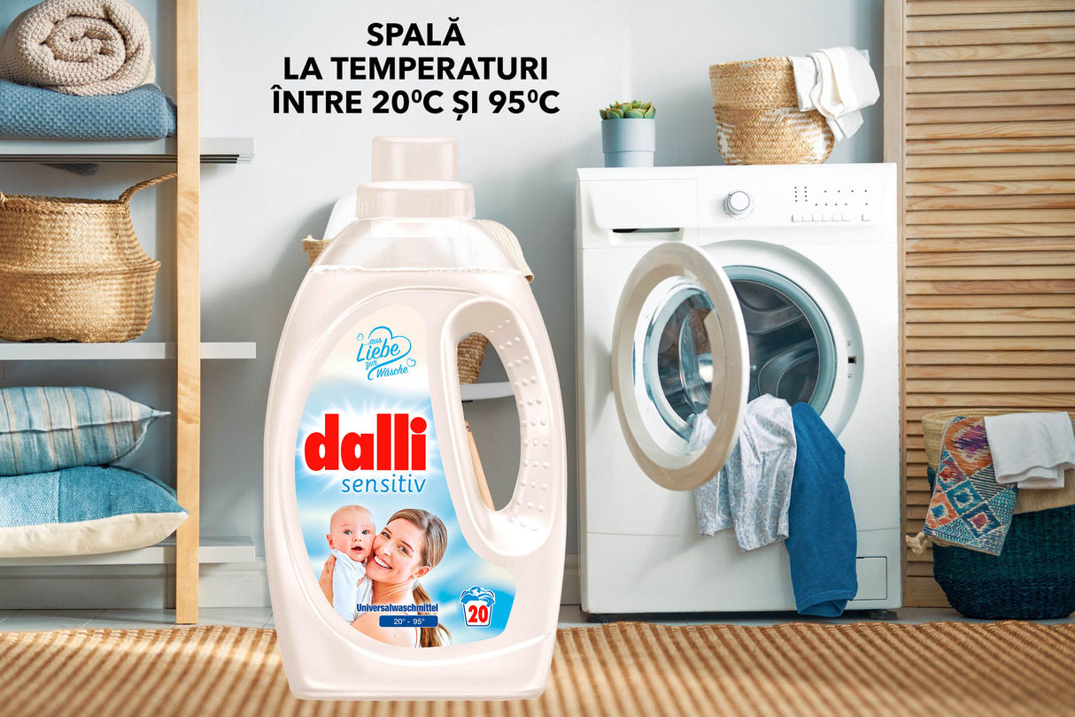 Detergent lichid pentru rufe de bebelusi, cu pH neutru pentru piele sensibila si efect antialergic BABY SENSITIV DALLI 1,1L / 20 spalari