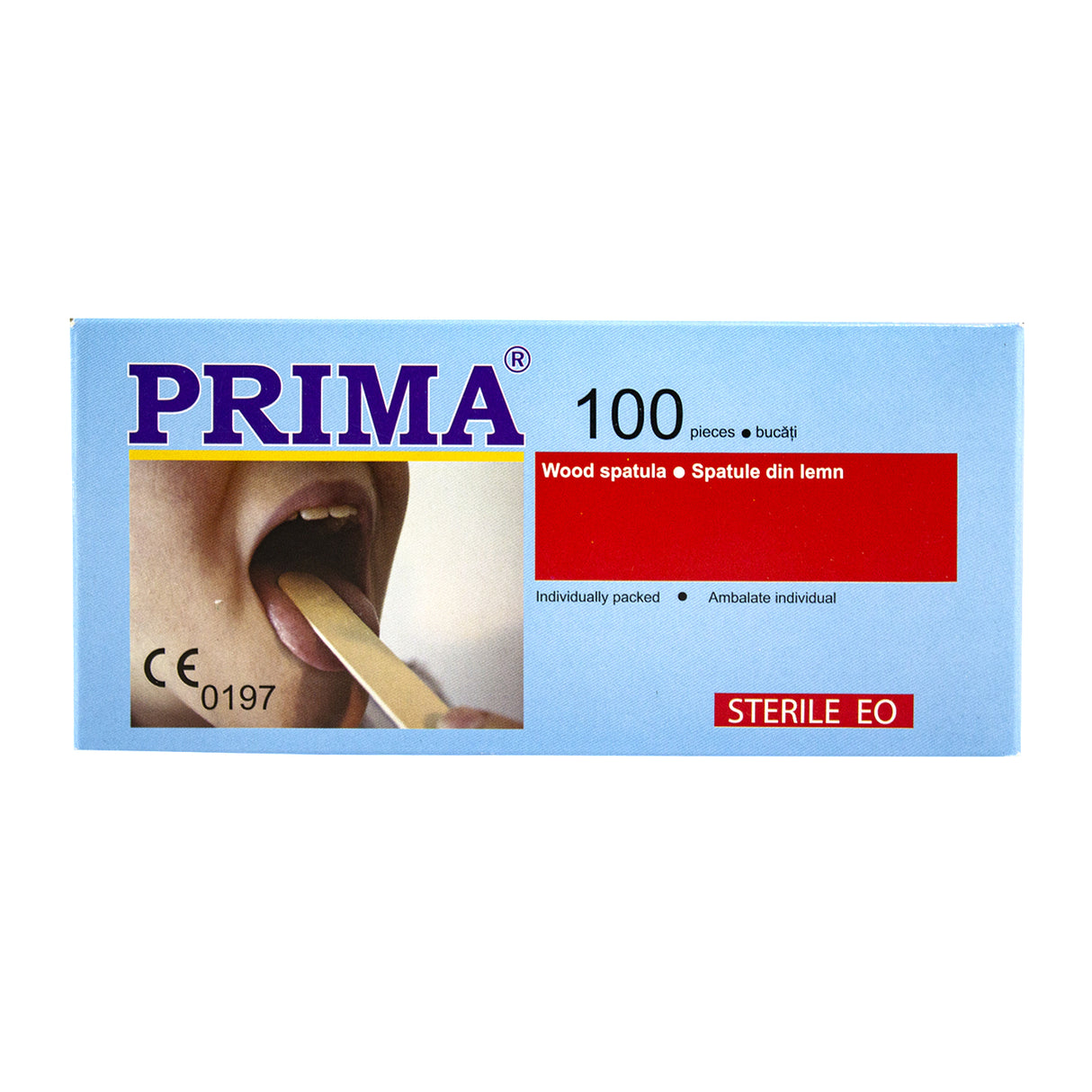Spatule din lemn ambalate individual, sterile PRIMA  apasatoare de limba pentru examinare medicala sau betisoare pentru saloane de tatuaj, (100buc/set)
