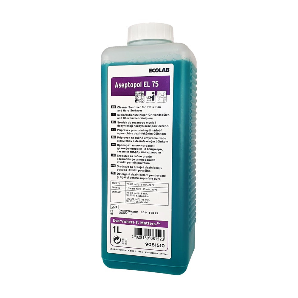 Ecolab Aseptopol EL 75, detergent dezinfectant pentru suprafețe lavabile și veselă, cu aviz biocid MS, 1L