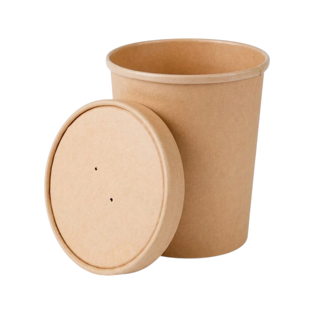 Bol pentru supă cu capac, carton kraft, interior laminat, 26 Oz, 750 ml, (25 buc / set)