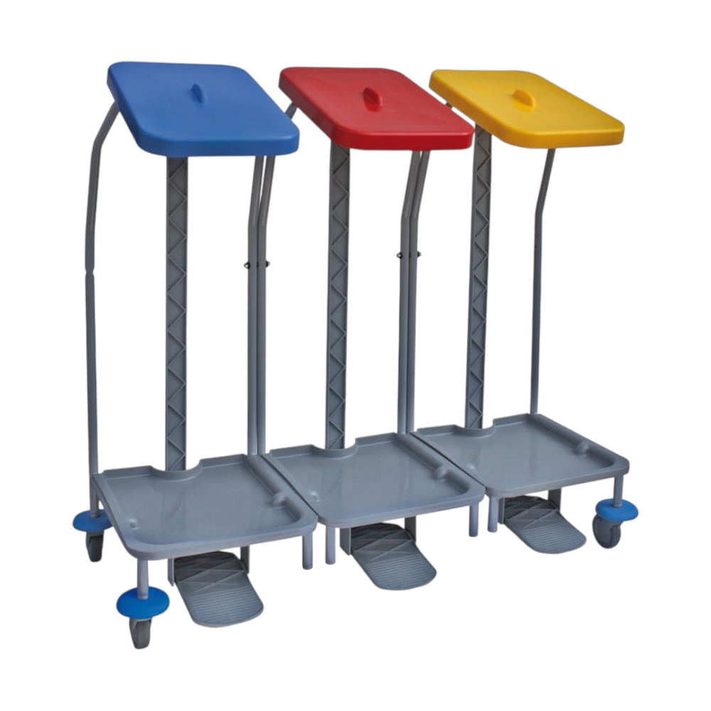 Cărucior profesional modular pentru gunoi / lenjerie, capac cu pedală, colectare selectivă pe culori, 3 x 70 litri, IPC