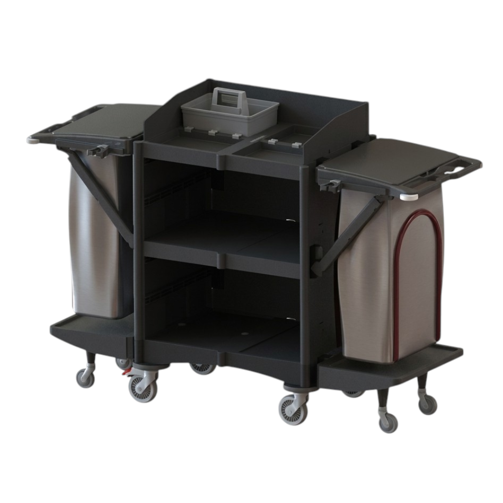 Cărucior profesional pentru curățenie hotelieră, 2 saci lenjerie x 120 L, 2 rafturi, BRIX MIDI 2 IPC