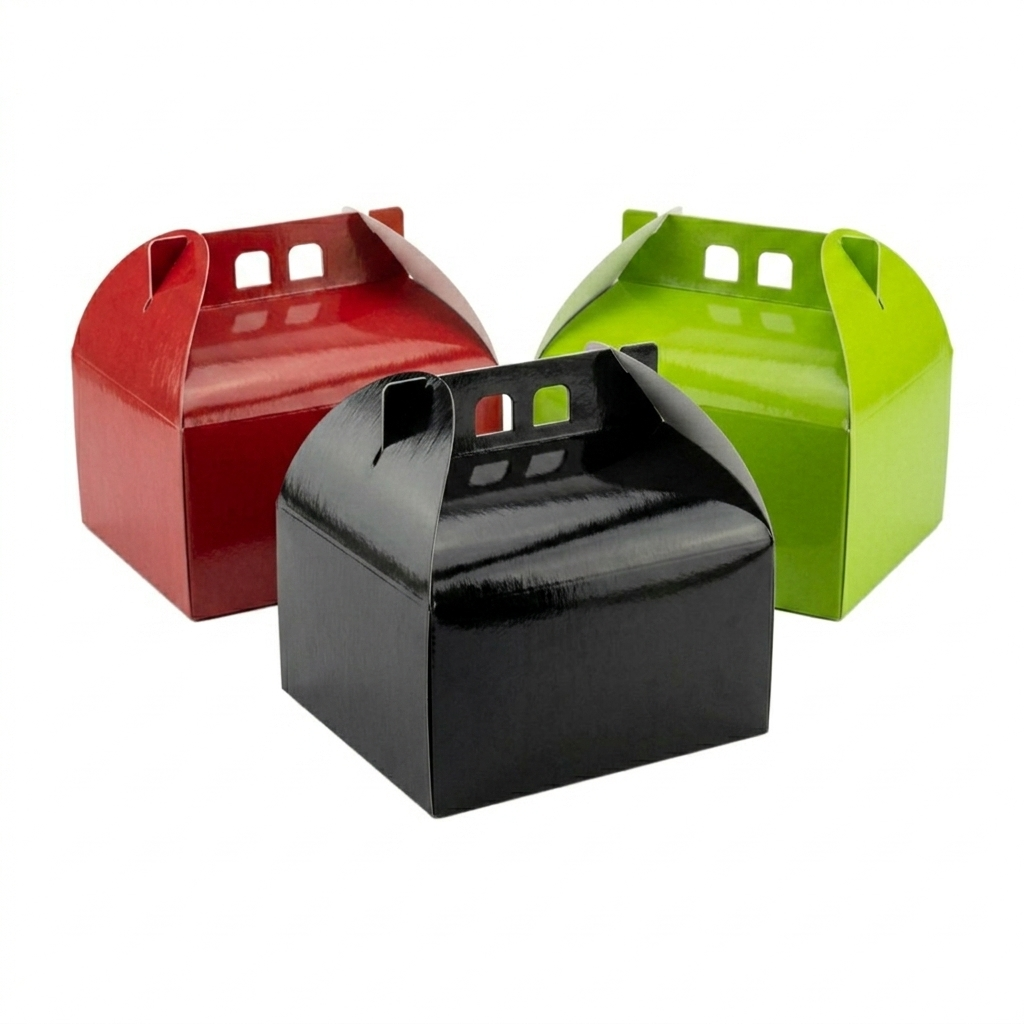 Cutii pentru tort din carton, cu mâner, diverse culori (25 buc/set)