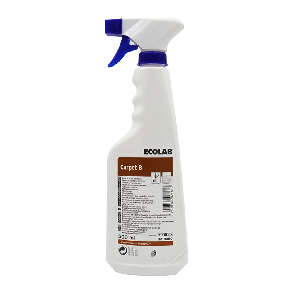 Ecolab Carpet B, soluție pentru îndepărtarea grăsimilor și a petelor uleioase de pe covoare, mochetă și textile, 500ml