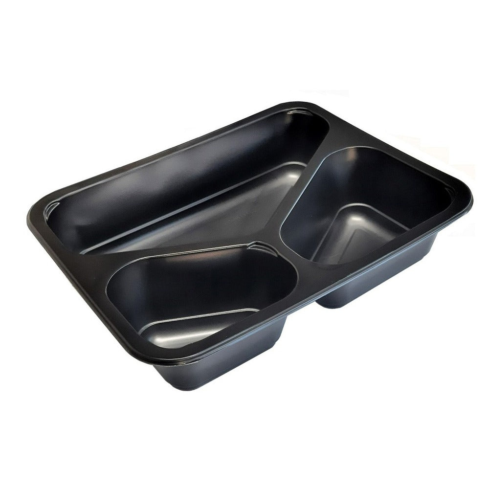 Caserolă termosudabilă, 3 compartimente, PP negru, (600buc/bax)