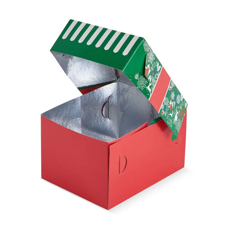 Cutie prăjituri cu capac atașat, design Crăciun, interior aluminium, 130x100x80mm