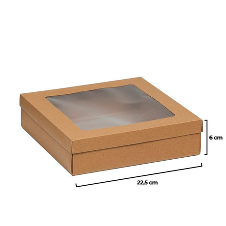 Cutie pentru catering din carton, capac cu fereastră, 22,5x22,5x6cm