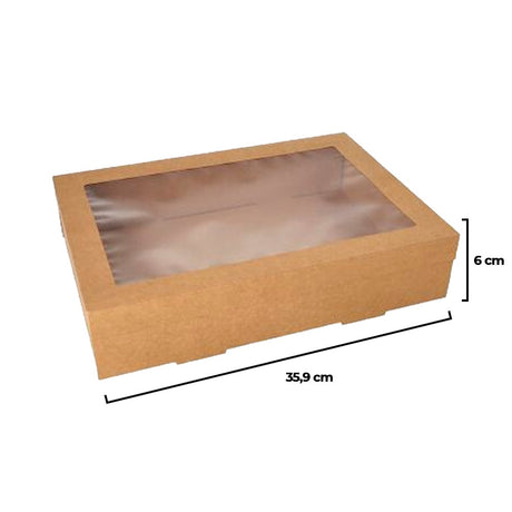 Cutie pentru catering din carton, capac cu fereastră, 36x25x6cm