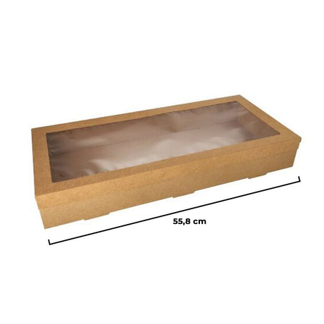 Cutie pentru catering din carton, capac cu fereastră, 55,8x25,2x6cm