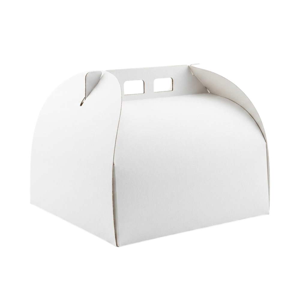 Cutie pentru tort din carton, cu mâner, alb