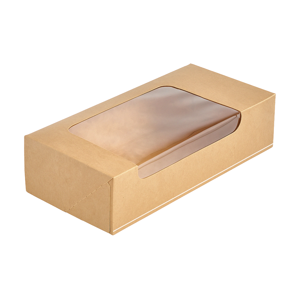 Cutie pentru prăjituri, carton, cu fereastră, 20 x 10,5 x 5 cm, natur