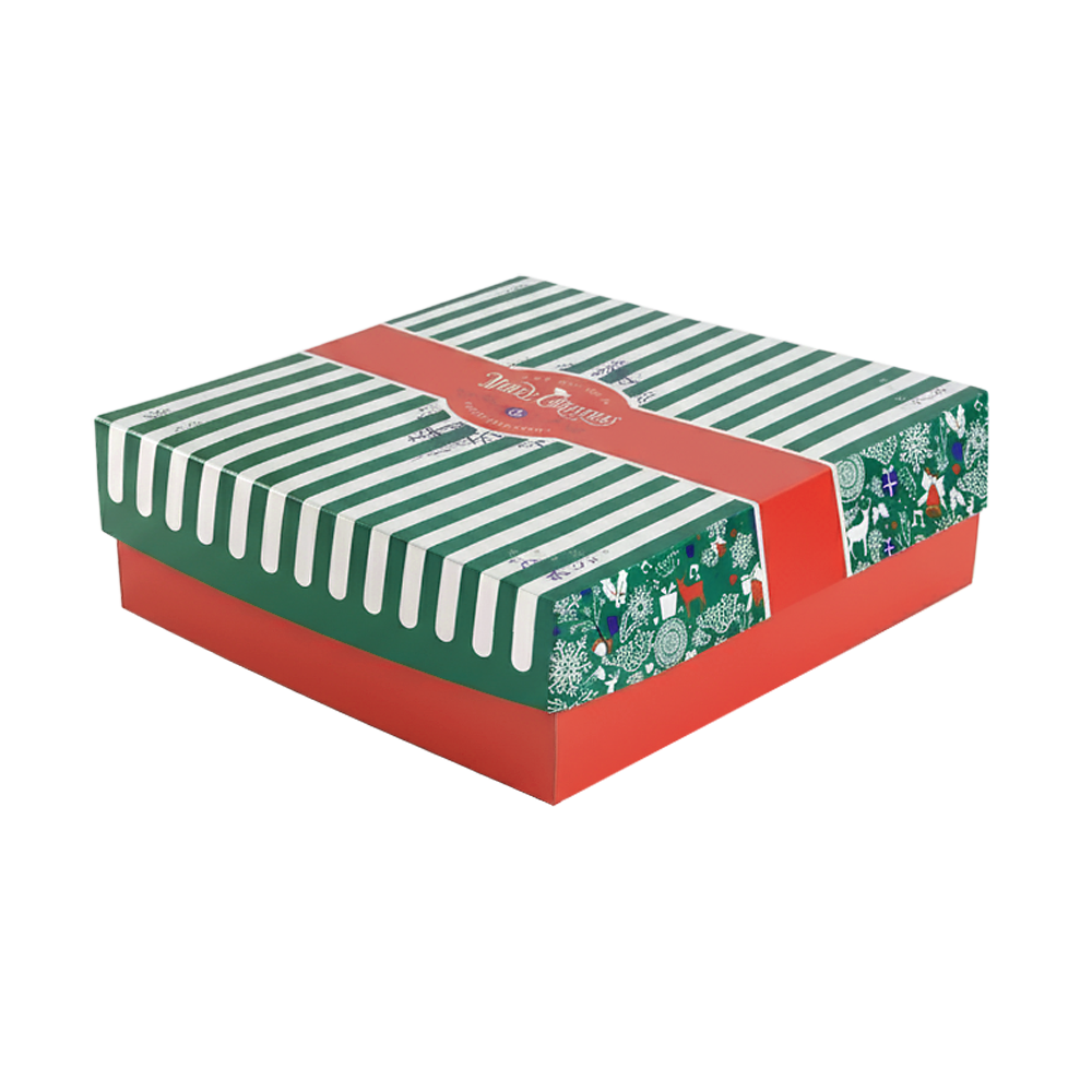 Cutie prăjituri cu capac atașat, design Crăciun, interior aluminium, 220x215x80mm