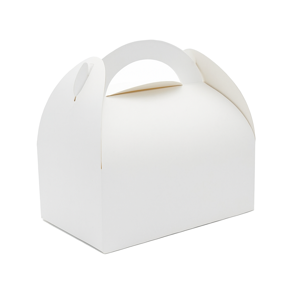 Cutie pentru prăjituri din carton, cu mâner, alb, 18 x 18 x 6 cm