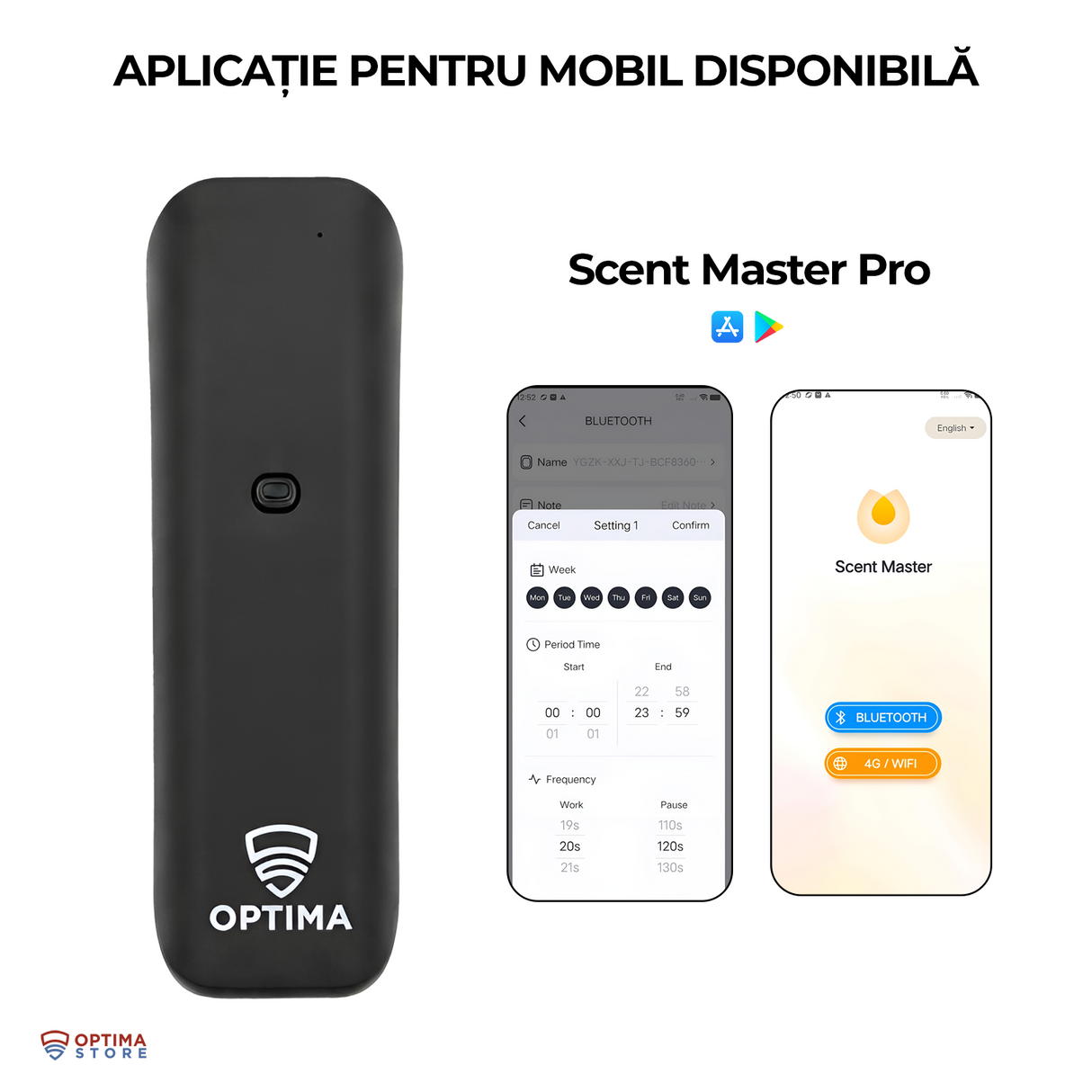 Difuzor profesional / aparat de parfumare ambientala prin atomizare la rece, aplicație mobil, 100 m², 100 ml, 2 W