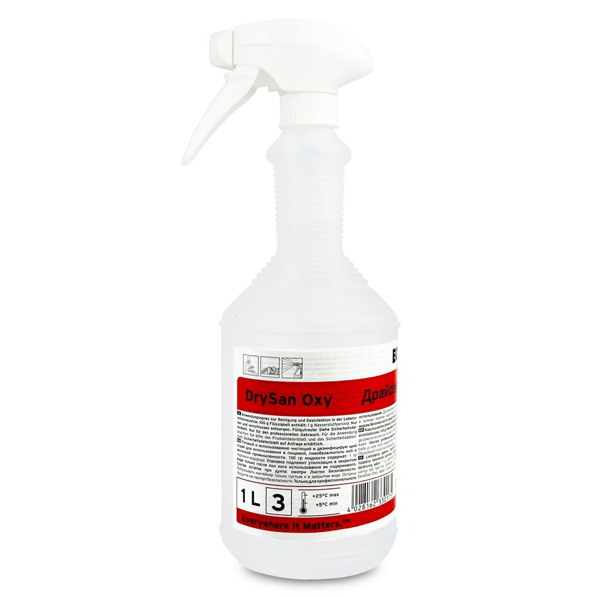 Ecolab Drysan Oxy, detergent dezinfectant lichid suprafețe, fără clătire, cu aviz biocid MS, 1L