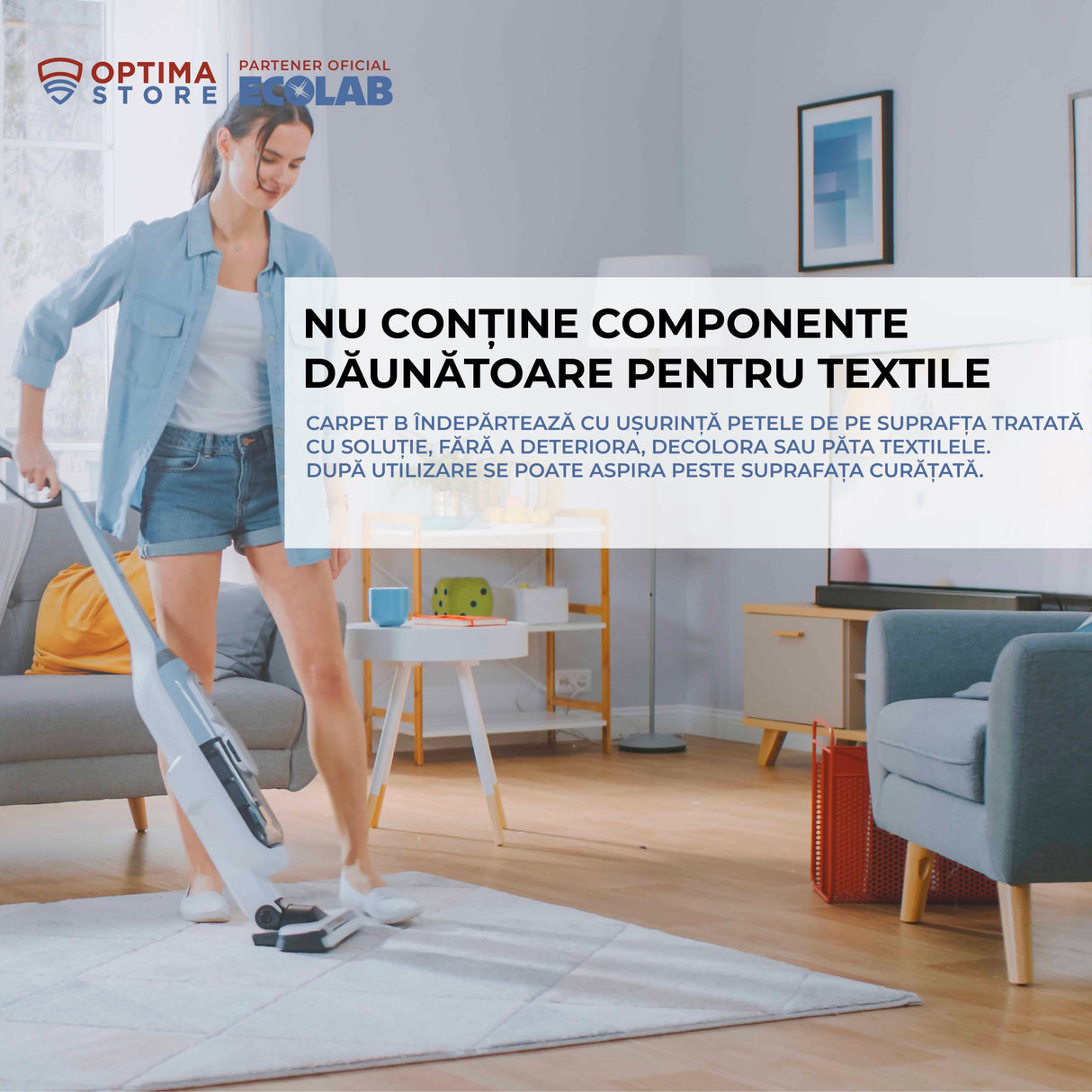 Ecolab Carpet B, soluție pentru îndepărtarea grăsimilor și a petelor uleioase de pe covoare, mochetă și textile, 500ml